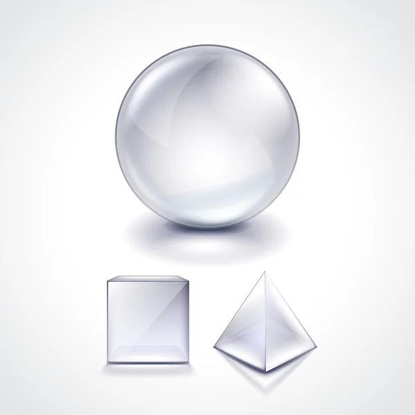 Glass sphere, cube and pyramid vector illustration — Stockový vektor