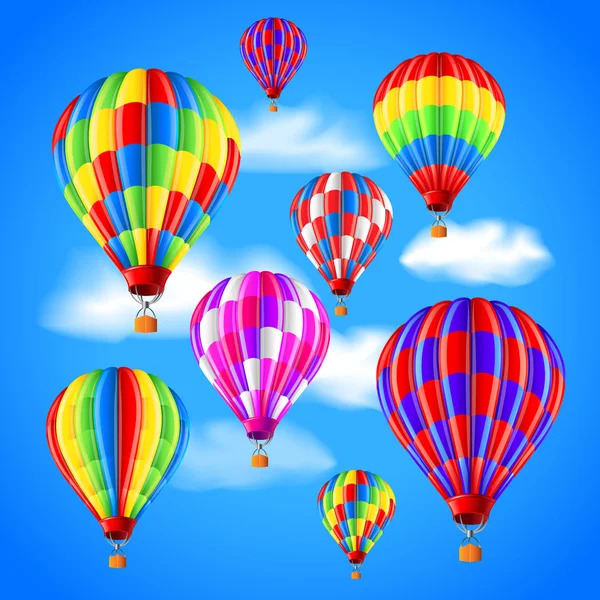 Balões de ar quente no fundo do vetor céu — Vetor de Stock