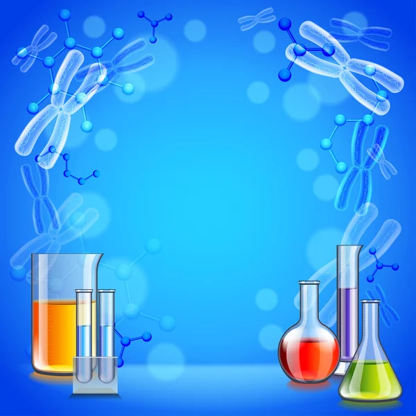 Science background with test tubes and flasks — Stock Vector