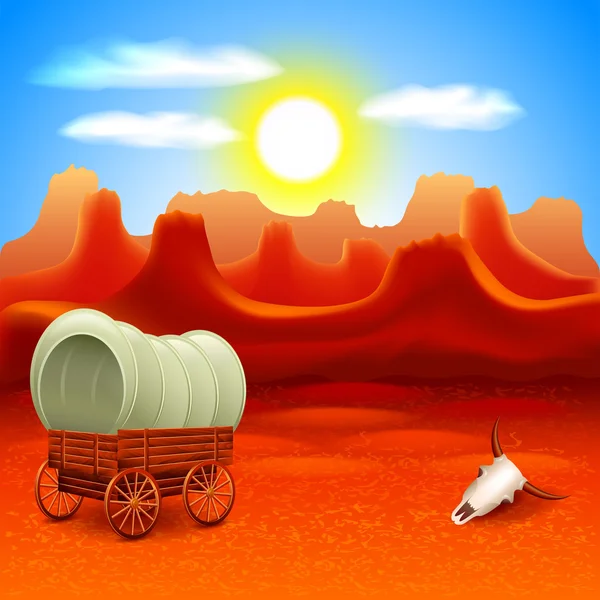 Wild west landscape with old wagon vector — Stock vektor