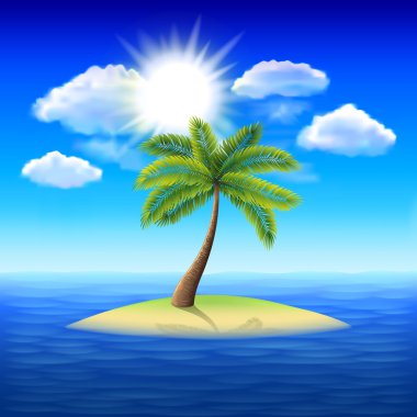 Issız ada vektör arka plan üzerinde palmiye ağacı