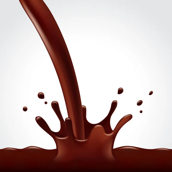 Gieten hete chocolade splash op witte achtergrond — Stockvector