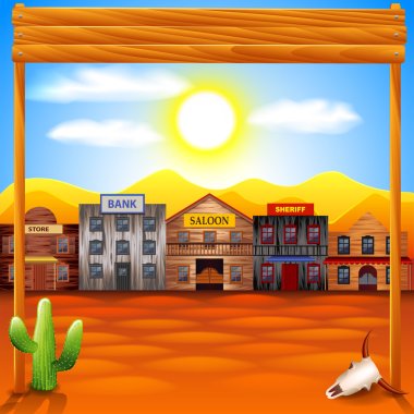 Wild west town panorama vector background clipart
