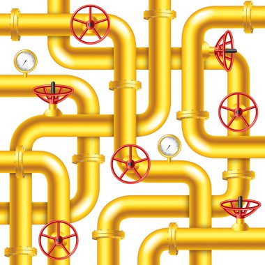 Tangled yellow metal pipes background vector clipart