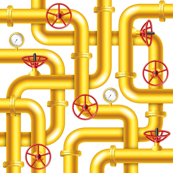 Tangled yellow metal pipes background vector — Stock Vector