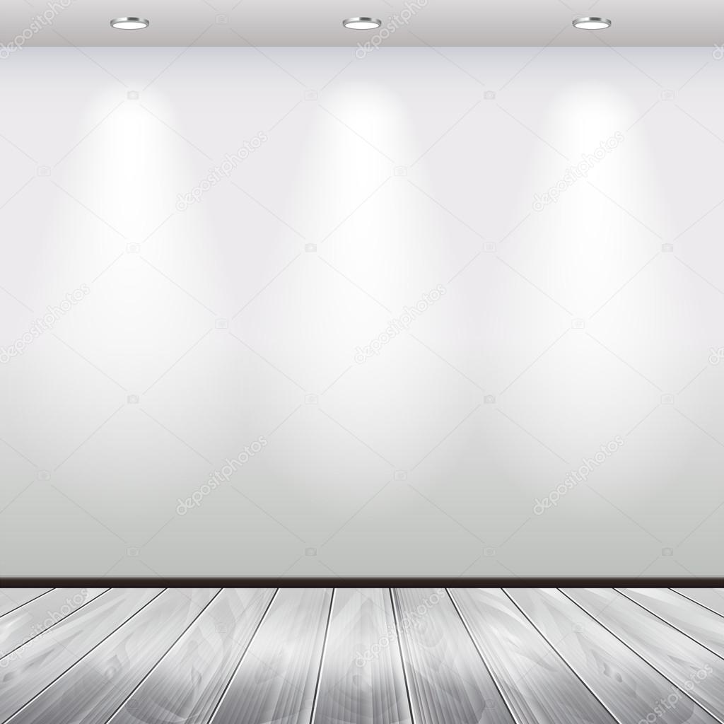 Empty interior with white wall and lights vector