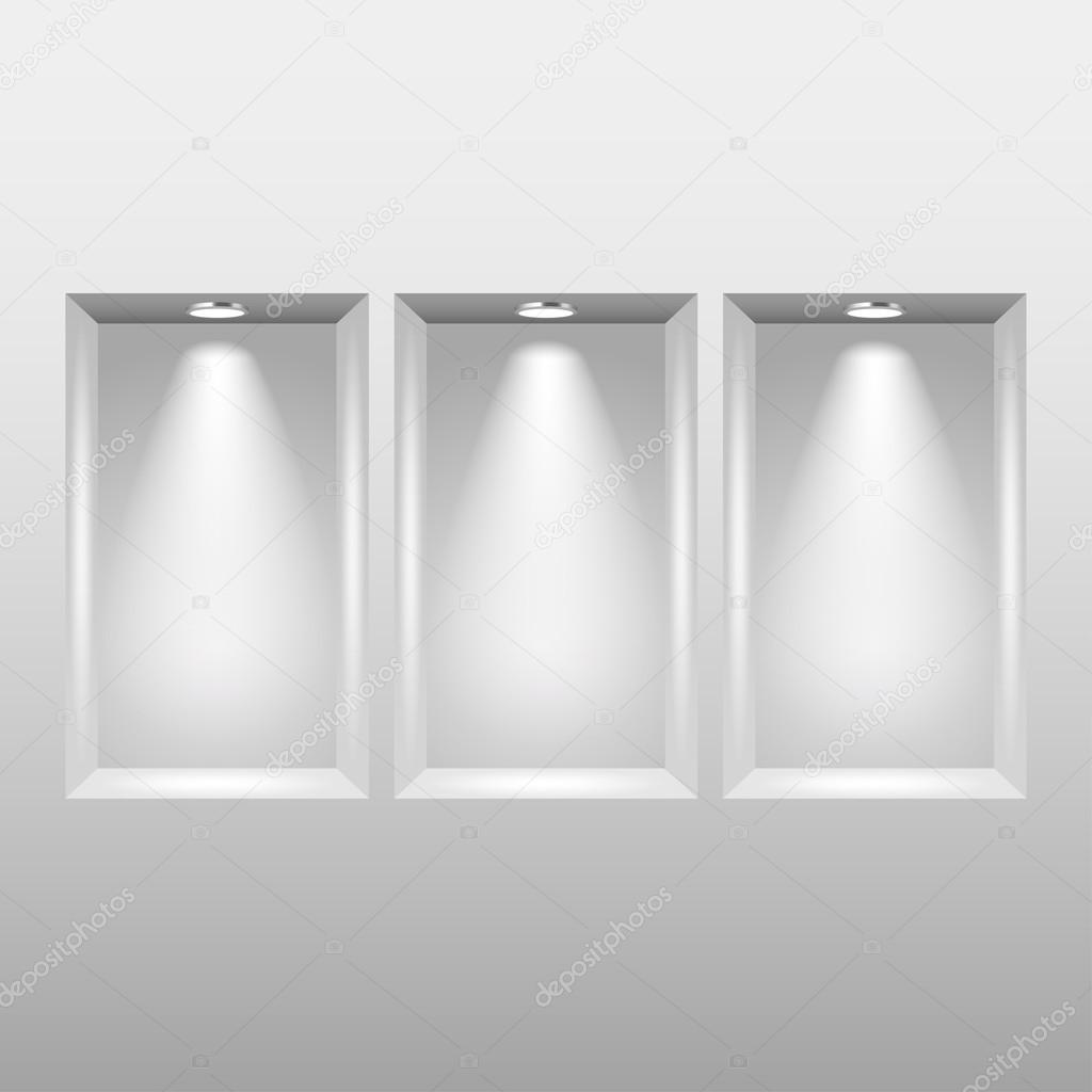 Empty niches in wall with spot lights vector