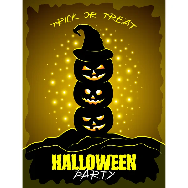Плакат вечеринки на Хэллоуин с тремя тыквами — стоковый вектор