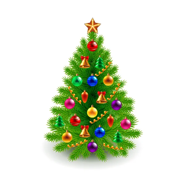 Green decorated Christmas tree isolated on white — Stock Vector