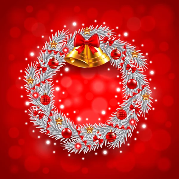 White Christmas wreath on red background — Stock Vector