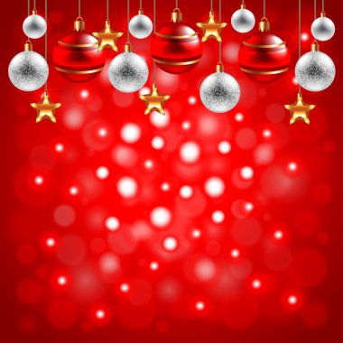 Kırmızı arka planda noel topları
