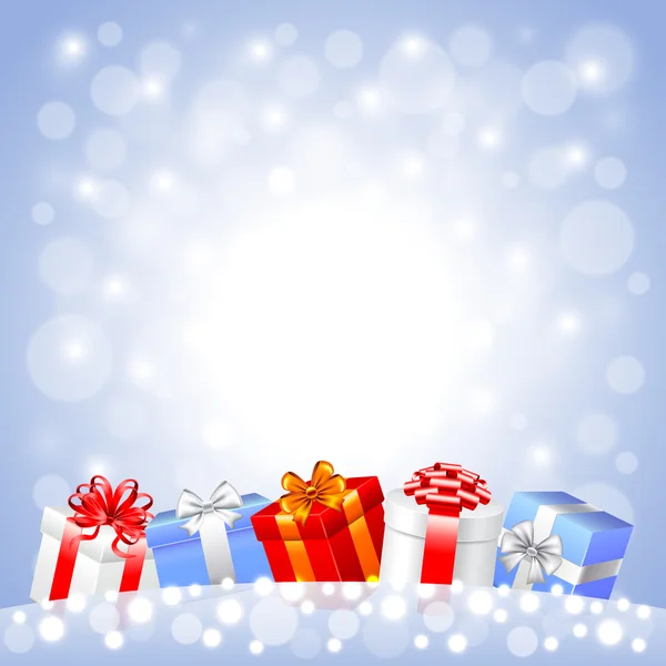 Christmas gifts in the snow on white background — Stock Vector