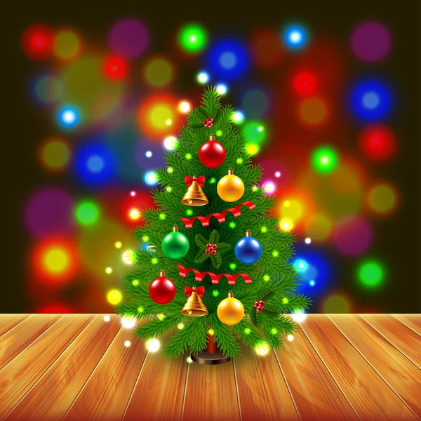 Christmas tree on wooden table — Stock Vector