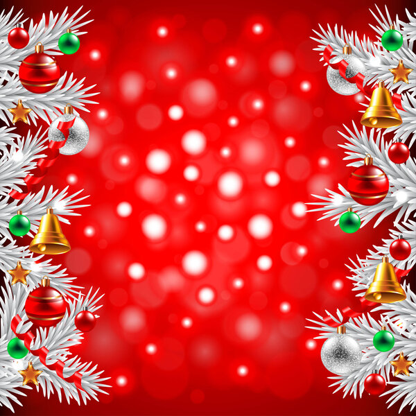 Christmas tree branches on red background