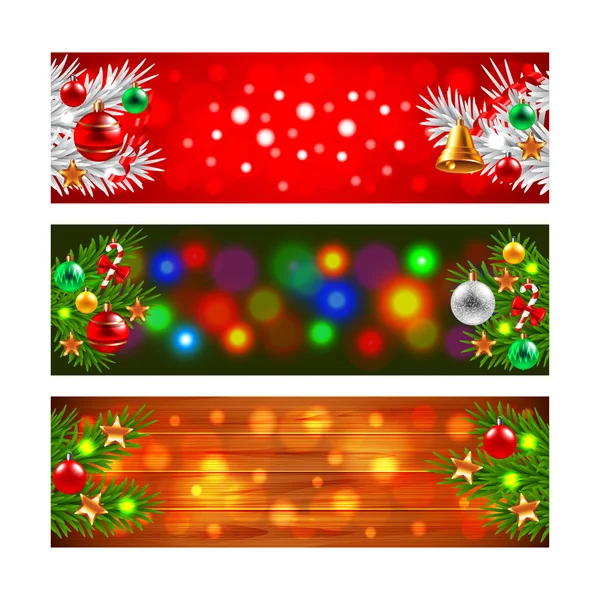 Weihnachtsbanner mit geschmückten Tannenzweigen — Stockvektor