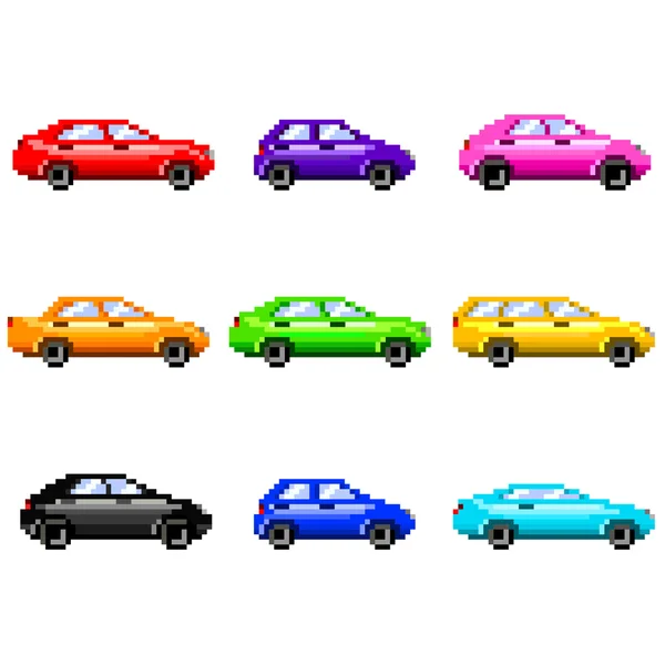 Pixel auto per giochi icone vettoriale set — Vettoriale Stock