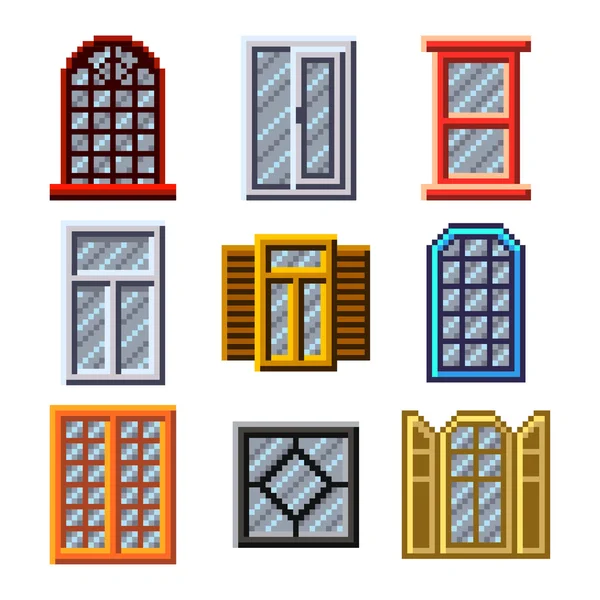 Pixel-Fenster für Spiele-Icons-Vektorset — Stockvektor