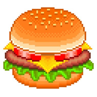 Piksel hamburger izole vektör