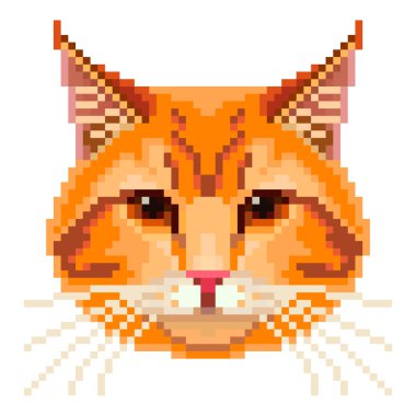 Piksel kırmızı kedi yüz izole vektör