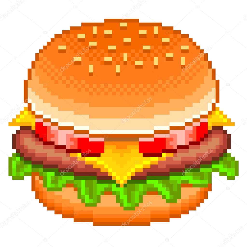 Pixel hamburger isolated vector