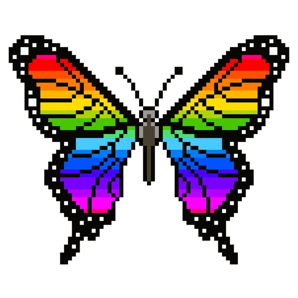 Pixel colorido borboleta isolado vetor —  Vetores de Stock