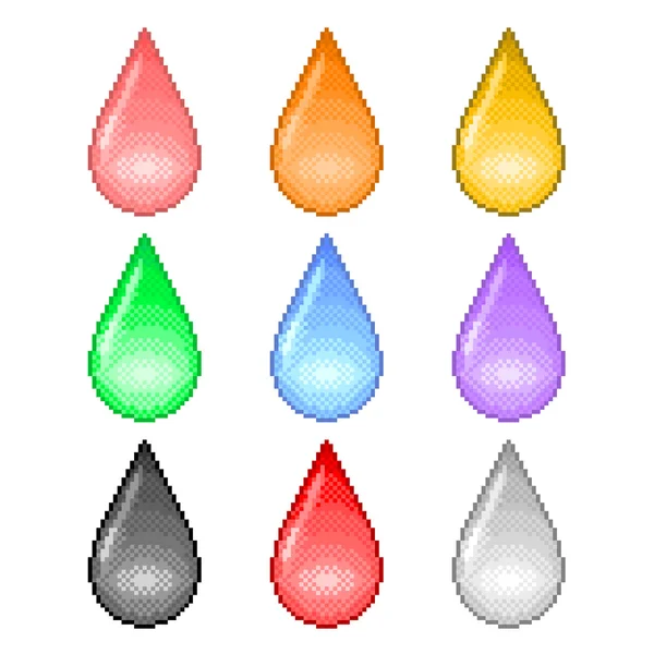 Pixel colorido gotas ícones vetor definido —  Vetores de Stock