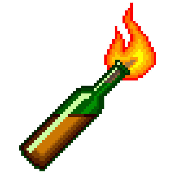 Pixel Molotov cocktail isolated vector