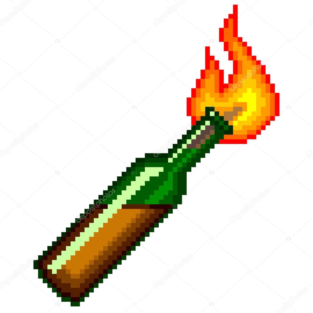 Pixel Molotov cocktail isolated vector