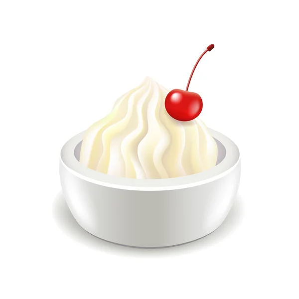 Crema agria con cereza aislada en vector blanco — Vector de stock