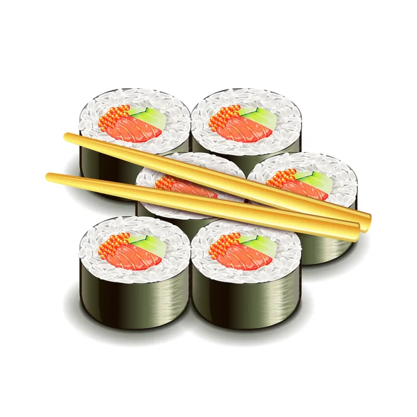 Rollo de sushi aislado en vector blanco — Vector de stock
