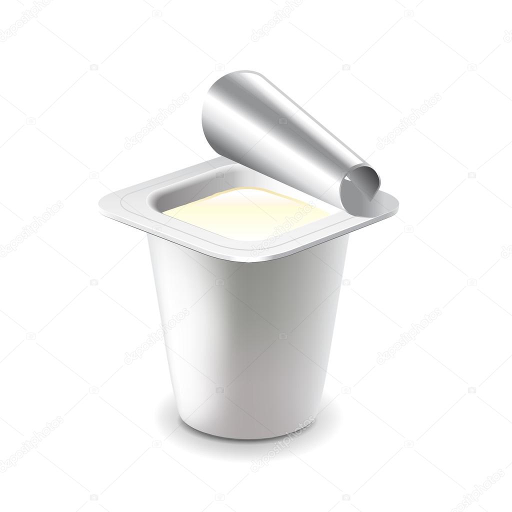 Yogurt in plastic cup isolated on white vector