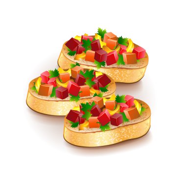 Bruschetta izole üzerinde beyaz vektör