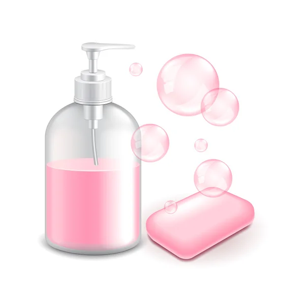 Jabón y burbujas aisladas en vector blanco — Vector de stock