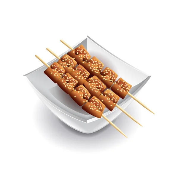 Yakitori skewers แยกกันบนเวกเตอร์สีขาว — ภาพเวกเตอร์สต็อก