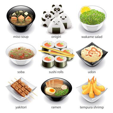 Japonya gıda simgeler vektör set