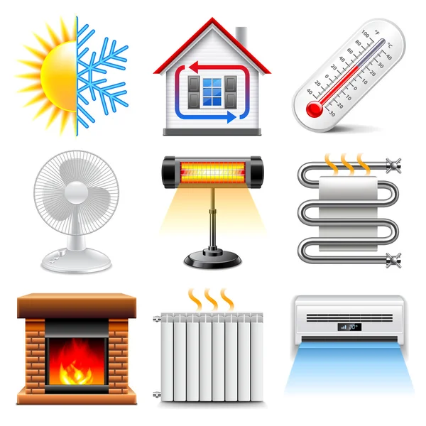 Heating and cooling icons vector set — Stock Vector