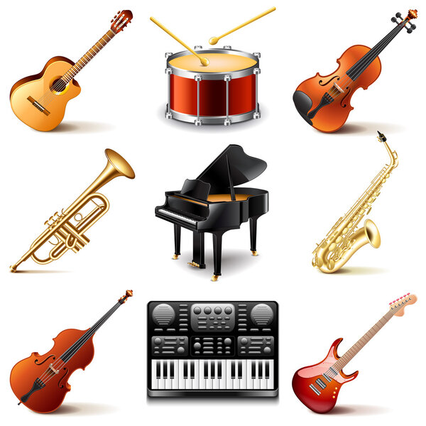 Musical instruments icons vector set