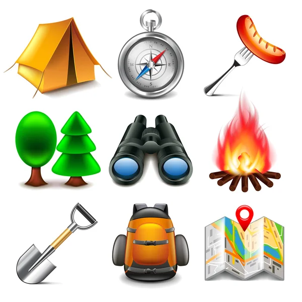 Camping iconos vector conjunto — Archivo Imágenes Vectoriales