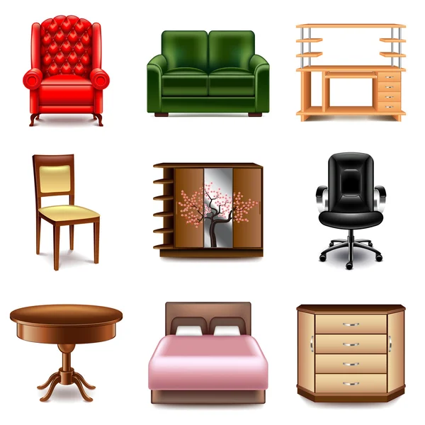 Muebles iconos vector conjunto — Archivo Imágenes Vectoriales