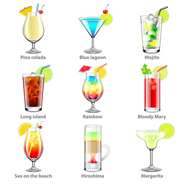 Cocktails icons vector set — Stock Vector