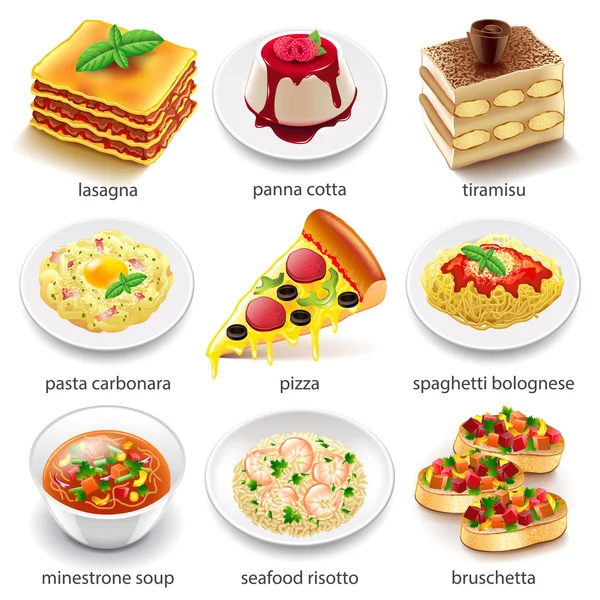 Iconos de comida italiana vector conjunto — Archivo Imágenes Vectoriales