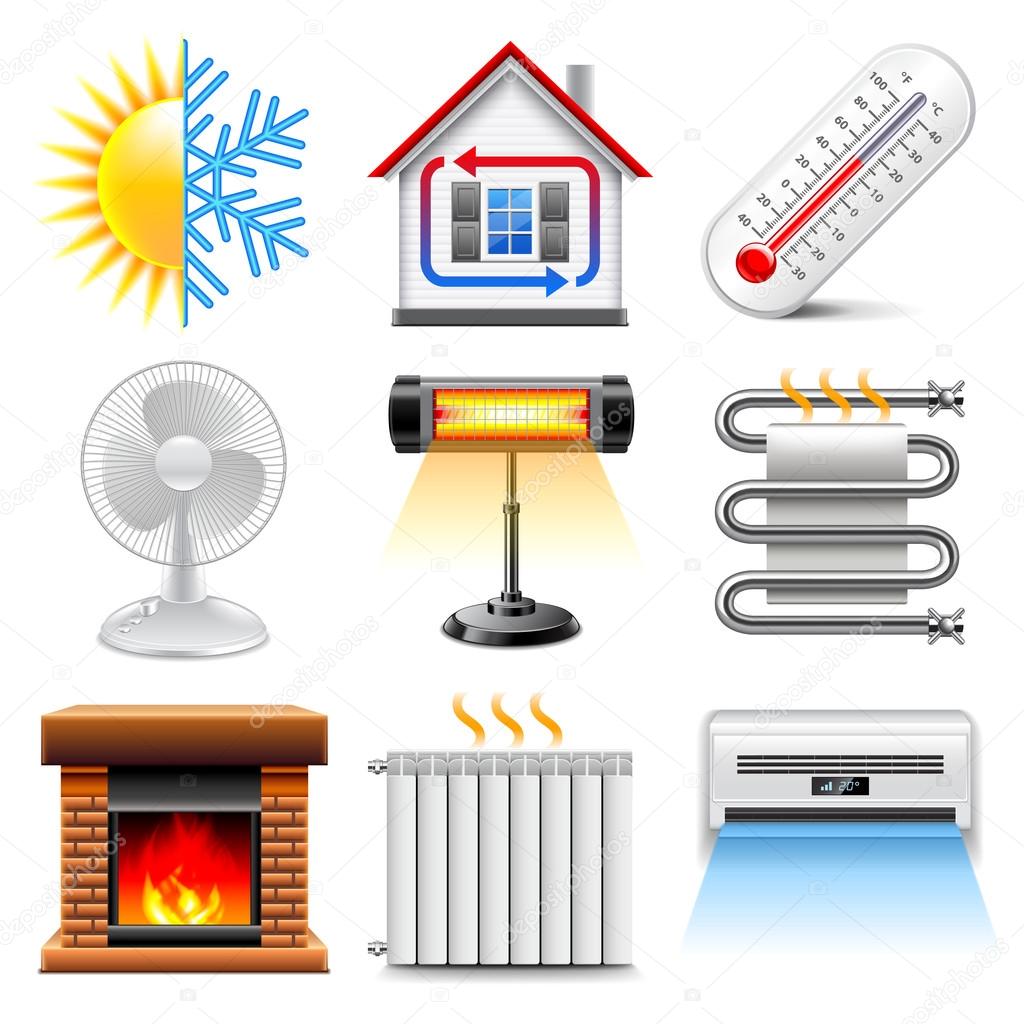 Heating and cooling icons vector set