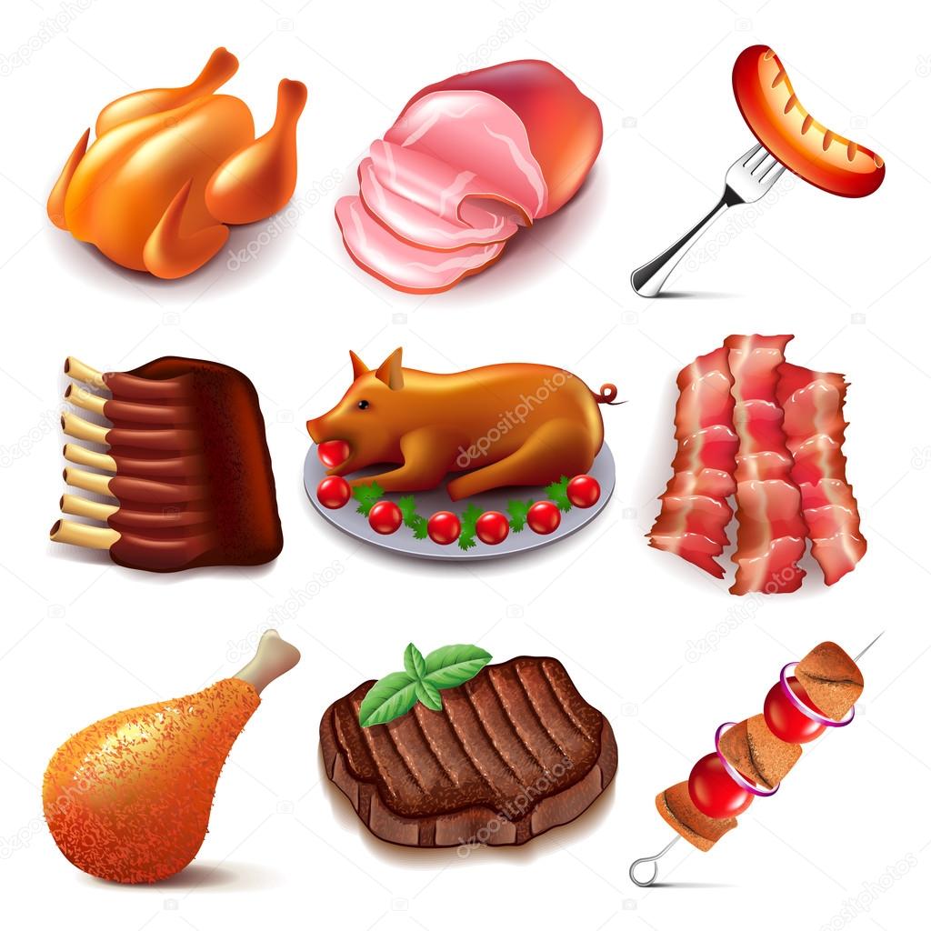 Meat food icons vector set
