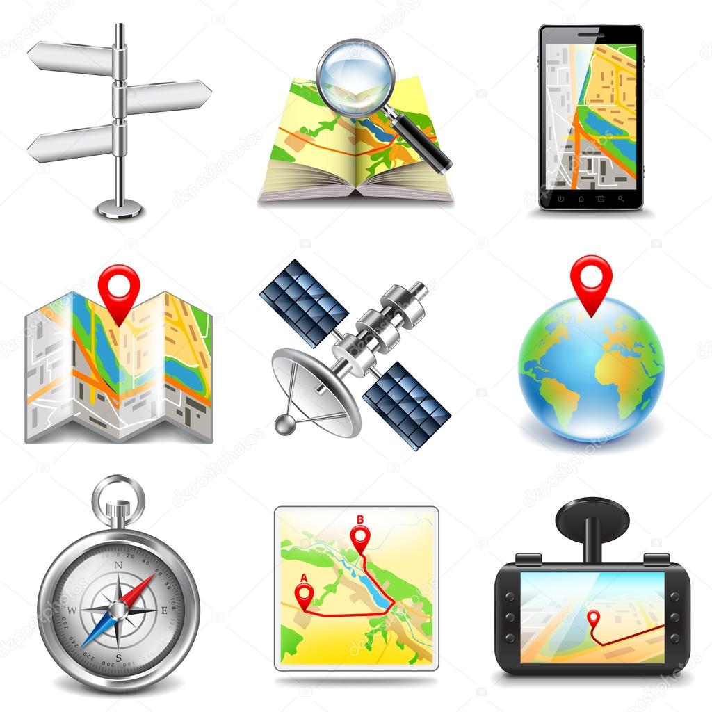 Maps and navigation icons vector set