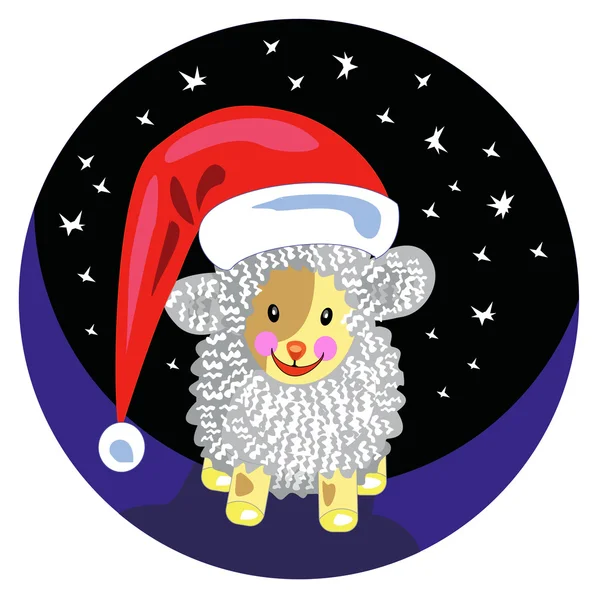 Funny sheep in the Santa Claus hat — Stock Vector