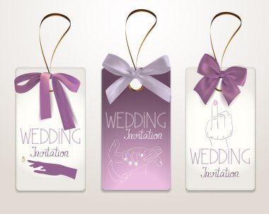 Düğün davetiye saten ok ve siluetleri el kümesi