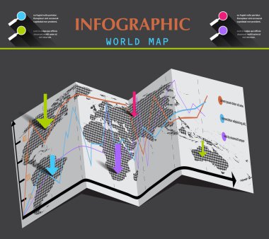 Dünya Haritası ve bilgi-grafik katlanmış kağıt üzerinde. Düz vektör çizim