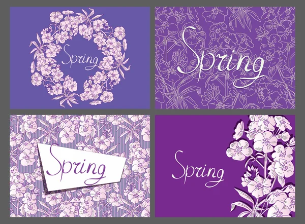 Conjunto de tarjetas de primavera con flores de flox — Vector de stock