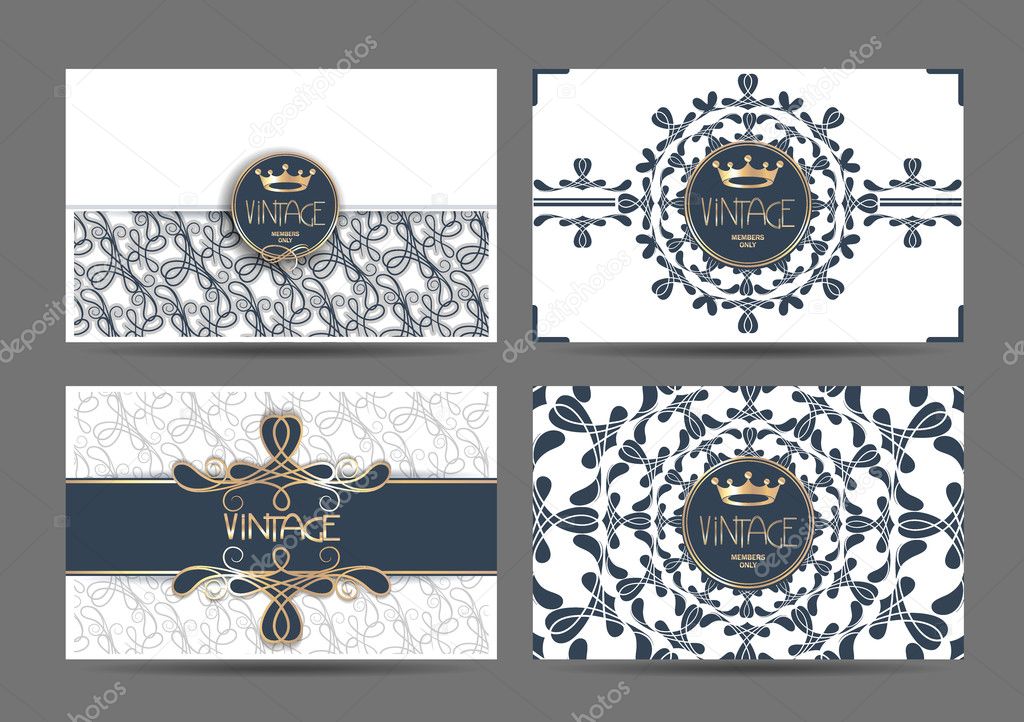Set of elegant vintage cards with floral design elements