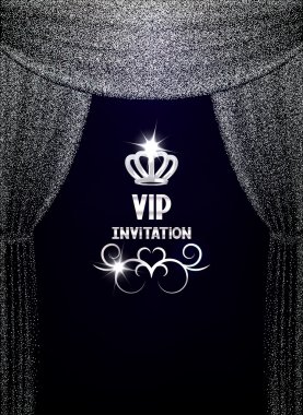 VIP dokulu parlak gümüş perde davetiyeli